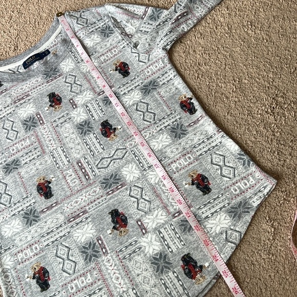 Polo Ralph Lauren Grey Fair Isle Polo Bear Winter Long Sleeve Soft Pajama Top - Picture 6 of 7